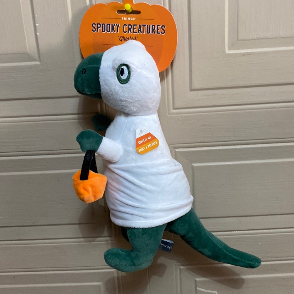 - Fringe Dinosaur Dog Toy With Squeaker.